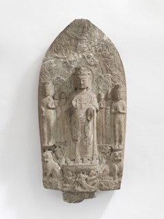 Standing bodhisattvas with monks, Pratyekabuddhas, lions..., Period of Division, 557-581. Creator: Unknown.