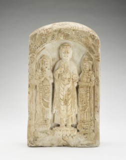Standing Buddha with bodhisattvas (on one side) and Seated..., Poss. Sui dynasty, possibly 581-618. Creator: Unknown.