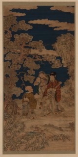 Weft-woven tapestry (kesi): Three Star Gods and Joy Personified..., Qing dynasty, 18th century. Creator: Unknown.
