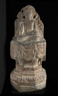 Seated Buddhist figure: high octagonal pedestal and perforated..., Tang dynasty, 8th century. Creator: Unknown.