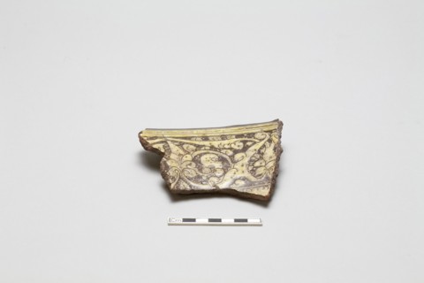 sherd, red body, white slip, pale yellow glaze, Mamluk period, 1250-1516. Creator: Unknown.
