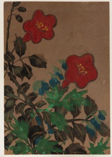 Red and blue flowers and foliage, Edo period, 1615-1868. Creator: Unknown.