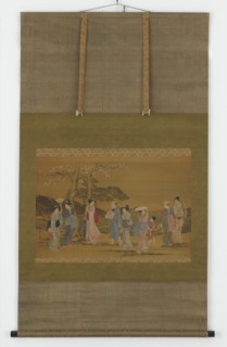 Nine people out to see cherry blossoms, Edo period, 1615-1868. Creator: Unknown.