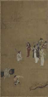 A picnic party: musicians and attendants, Edo period, early 17th century. Creator: Unknown.