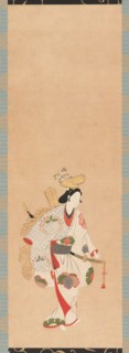 Dancer in a white dress, patterned with colored leaves..., Edo period, Kambun era, 1661-1673. Creator: Unknown.