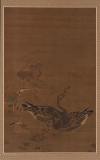 Two Geese Feeding in a Lotus Pond, Ming dynasty, 16th-17th century. Creator: Unknown.