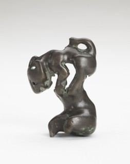 Ornament in the form of a feline-like animal on a foot-shaped stand, Han dynasty, 206 BCE-220 CE. Creator: Unknown.