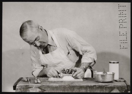 Frank Earl Holden Demonstrates Cutting into Mineral, January 18, 1951. Creator: United States National Museum Photographic Laboratory.
