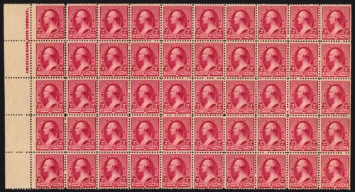 2c Washington imprint block of fifty, 1890. Creator: American Bank Note Company.