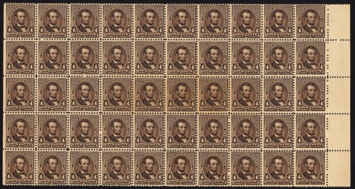 4c Abraham Lincoln block of fifty, June 2, 1890. Creator: American Bank Note Company.