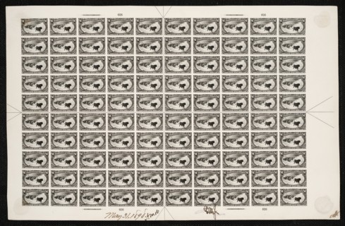 $1 Trans-Mississippi Western Cattle in Storm plate proof sheet, May 31, 1898. Creator: Bureau of Engraving and Printing.