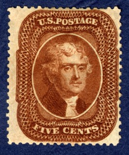 5c Thomas Jefferson type II single, 1861. Creator: Toppan, Carpenter & Company.