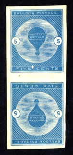 5c Buffalo Balloon imperforate vertical pair, 1877. Creator: Unknown.