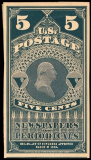 5c Washington Newspapers and Periodicals trial color proof, 1865. Creator: Unknown.