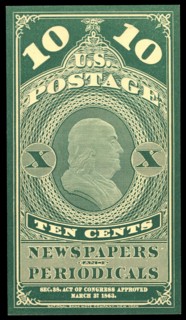 10c Franklin Newspapers and Periodicals trial color proof, 1865. Creator: Unknown.