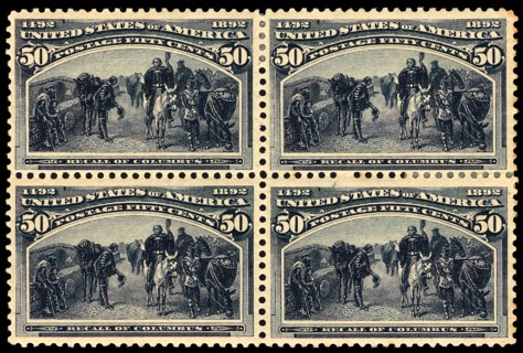 50c Recall of Columbus block of four, 1893. Creator: Unknown.