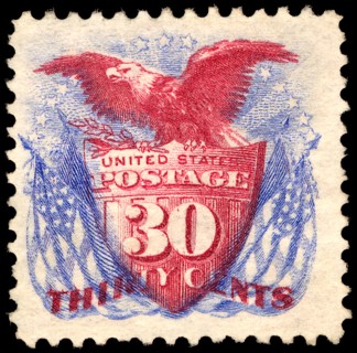 30c Shield, Eagle and Flags re-issue single, 1869. Creator: Unknown.