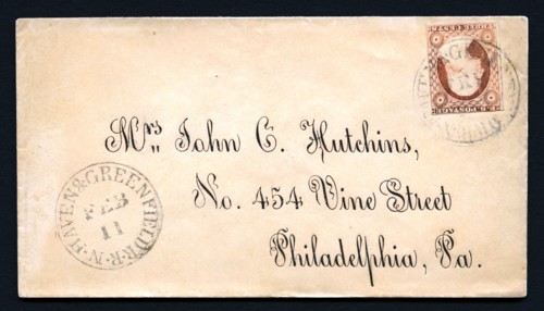 3c Washington with New Haven & Greenfield R.R. cancel on cover, 1852-1857. Creator: Unknown.