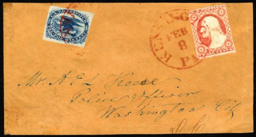 1c USPO Despatch carrier stamp on cover, c. 1851. Creator: Unknown.