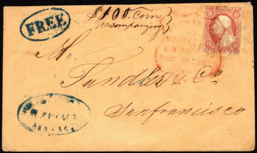3c Washington on Hunter's Express cover, 1852-1857. Creator: Unknown.