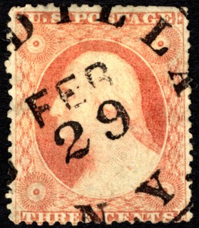 3c Washington cancelled on Leap Year Day single, February 29, 1860. Creator: Unknown.