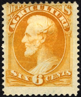 6c Abraham Lincoln Agriculture Department single, 1873. Creator: Unknown.