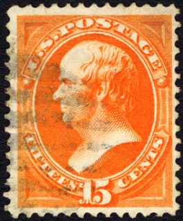 15c Daniel Webster grilled single, 1870. Creator: Unknown.
