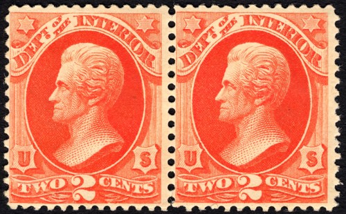2c Andrew Jackson Interior Department pair, 1879. Creator: Unknown.