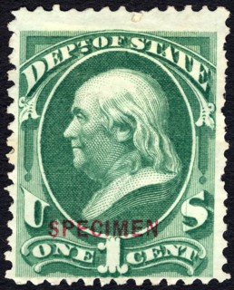 1c Franklin State Department special printing single, 1875. Creator: Unknown.