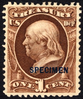1c Franklin Treasury Department special printing single, 1875. Creator: Unknown.