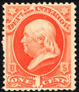 1c Franklin Interior Department single, 1879. Creator: Unknown.