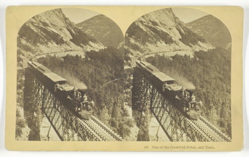 Pass of the Crawford Notch, and Train, late 19th century. Creator: BW Kilburn.