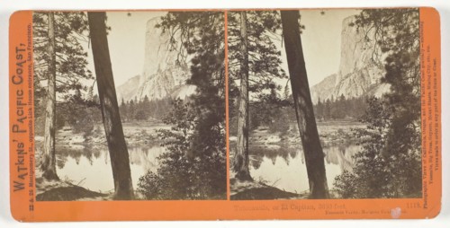 Tutocanula, or El Capitan, 3600 ft., Yosemite Valley, Mariposa County, Cal., 1861/76. Creator: Carleton Emmons Watkins.
