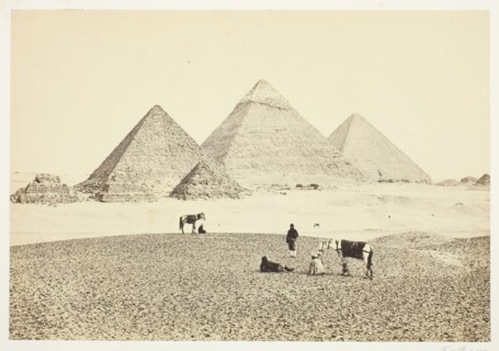 The Pyramids of El Geezeh, from the Southwest, 1857. Creator: Francis Frith.