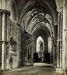 Ely Cathedral: North Choir Aisle to West, 1891. Creator: Frederick Henry Evans.