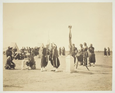 The Raised Flag of the Zouave Regiment, Camp de Châlons, 1857. Creator: Gustave Le Gray.