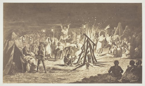 Untitled [Painting of The Campfires at Camp de Chalons by Bénédict Masson], 1857.  Creator: Gustave Le Gray.