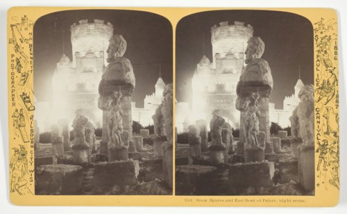 Snow figures and East front of Palace, night scene, 1886/88. Creator: Henry Hamilton Bennett.