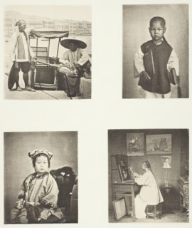 A Hong-Kong Sedan Chair; A Chineses School-Boy; A Chinese Girl; A Hong-Kong Artist, c. 1868. Creator: John Thomson.