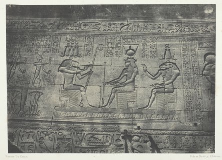 Grand Temple de Dendérah (Teutyres), Sculptures de la Façade Postérieure; Haute-Egypte, 1849/51. Creator: Maxime du Camp.