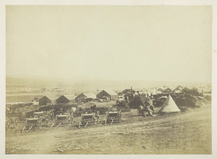 Artillery Waggons, Balaklava in the Distance, 1855. Creator: Roger Fenton.
