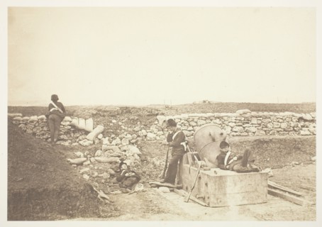 A Quiet Day in the Mortar Battery, 1855. Creator: Roger Fenton.