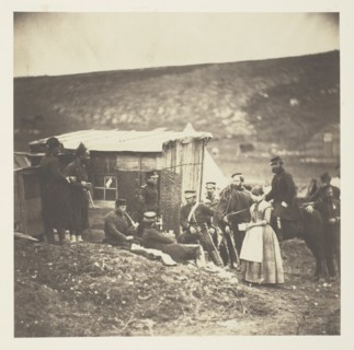 Camp of the 4th Dragoon Guards, convivial party, French & English, 1855. Creator: Roger Fenton.