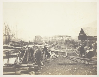 Landing Place, Railway Stores, Balaklava, 1855. Creator: Roger Fenton.