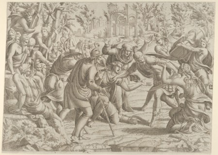 The Treacherous Sinon Brought into the Trajan's Camp by the Shepherds, 1535-55. Creator: Jean Mignon.