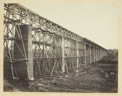High Bridge Crossing the Appomattox, Near Farmville, 1865. Creator: Alexander Gardner.