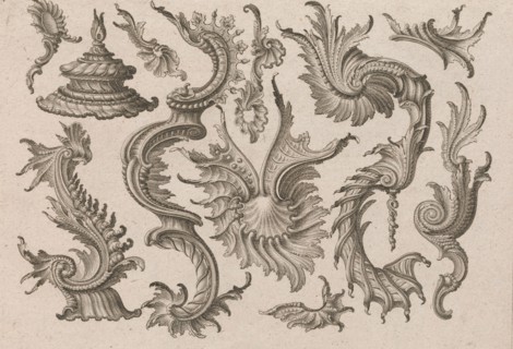 Various Designs for Rocaille Ornaments, Plate 4 from: 'Fortsezung von unter..., Printed ca. 1750-56. Creator: Jeremias Wachsmuth.