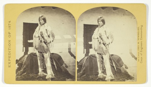 Shee-zah-nan-tan, Jicarilla Apache Brave in characteristic Costume, Northern New Mexico, 1874. Creator: Tim O'Sullivan.