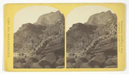 View of Grand Cañon walls, near mouth of Diamond River. From water line to first shelf..., 1871. Creator: Tim O'Sullivan.