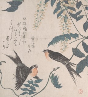 Swallows and Wisteria, 19th century. Creator: Kubo Shunman.